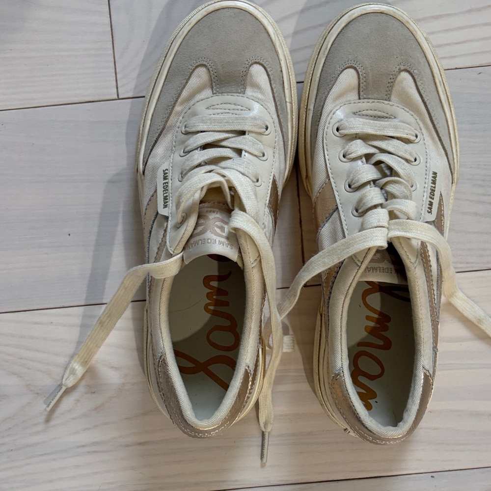 Sam Edelman Off-White & Gold Women’s Sneakers